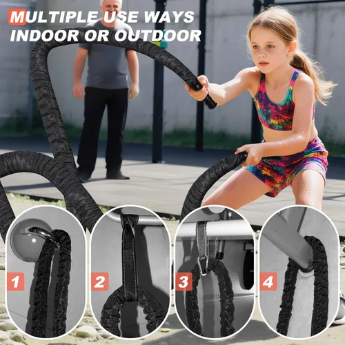 Miniatura 4 de Cuerda de batalla de 1/1.26/1.5/2 pulgadas de diámetro, rosa de 30 pies/40 pies/50 pies, cuerdas de entrenamiento de ejercicio para gimnasio