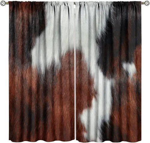 Miniatura 28 de Cortinas con estampado de piel de vaca, cortinas de piel de granja occidental, cortinas rústicas de granja de vaca marrón y blanca para niños, Piel