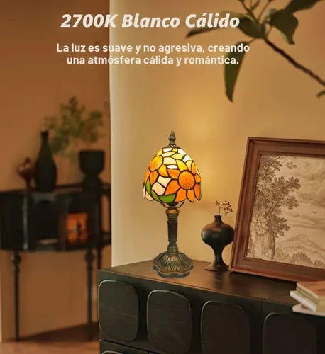 Miniatura 2 de BMXKPO Lámpara de mesa estilo Tiffany, lámpara de vidrio emplomado de girasol, pequeña lámpara de noche antigua de 6 pulgadas, para dormitorio, sala