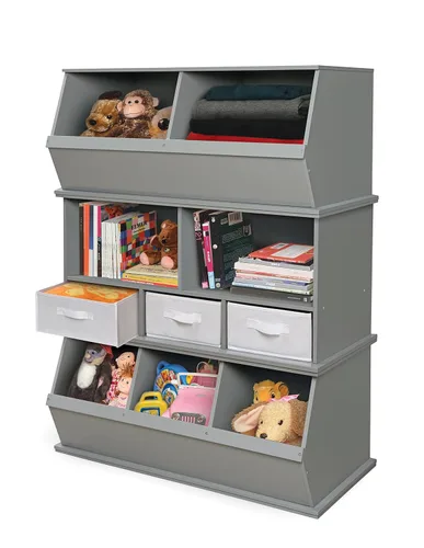 Miniatura 9 de Badger Basket Organizador apilable de almacenamiento de juguetes de tres cubos - gris