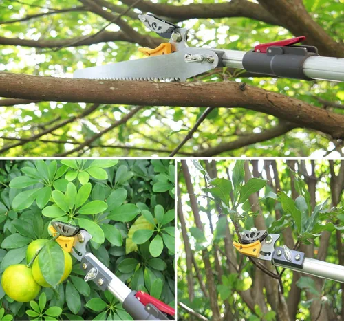 Miniatura 5 de Podadora de árboles de 4.4-7.2 pies 2 secciones extensibles 4 nodos ajustable, Cortar y mantener la poda recortadora, Sierra de poste de largo