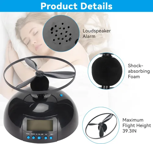 Miniatura 3 de Plplaaoo Reloj despertador volador para durmientes pesados, helicóptero LED helicóptero, helicóptero, helicóptero, helicóptero, hélice, novedoso