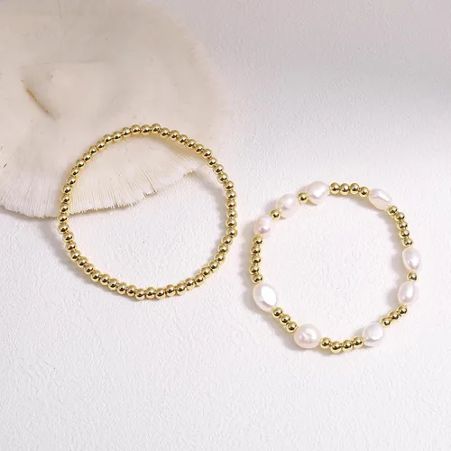 Miniatura 7 de Pulseras de cuentas de oro para mujer, perlas barrocas apilables, chapadas en oro de 14 quilates, pulsera de bolas elásticas para regalo de joyería