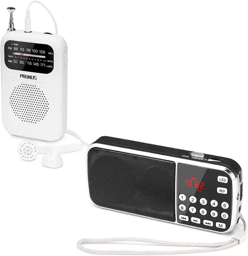 PRUNUS J-189 Radio FM Bluetooth AM, radio portátil de bolsillo pequeño con doble altavoz graves pesados, radios de bolsillo PRUNUS J-777 portátil AM