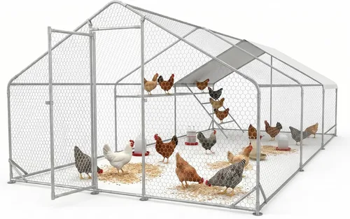 Miniatura 5 de Gallinero grande de metal, jaulas de pollo con cubierta impermeable y anti-ultravioleta para exteriores