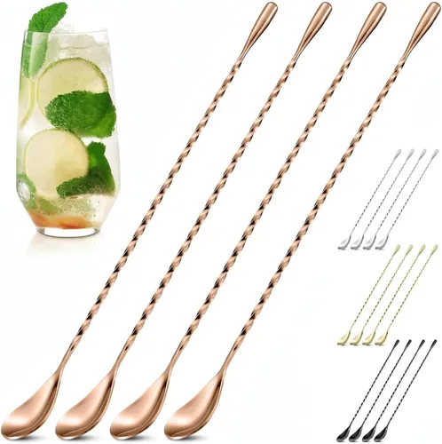 Miniatura 13 de Juego de 4 cucharas de bar para cóctel, cucharas mezcladoras – 30 cm de acero inoxidable con mango en espiral retorcido, buenas para cócteles, té