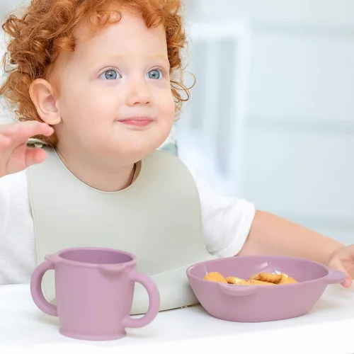 Miniatura 5 de BLUE GINKGO Cuencos de silicona para niños, lindos cuencos de silicona para bebés/platos de silicona para niños pequeños y niños, aptos para Rosado