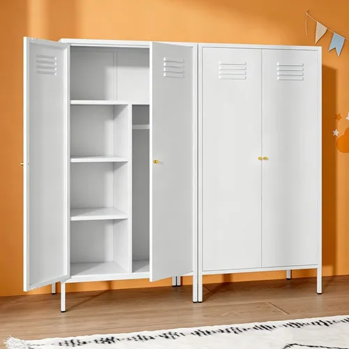 Miniatura 6 de Armario magnético de almacenamiento para puerta, armario de metal resistente de 57 pulgadas con barra para colgar y estantes, armario de acero
