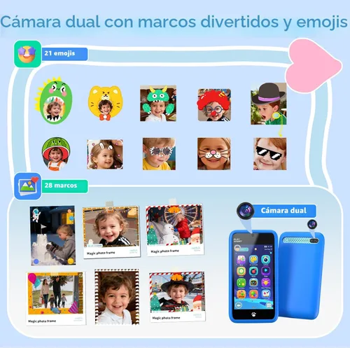 Miniatura 4 de MOMILLA Teléfono inteligente de juguetes para niños, pantalla táctil de 3.97 pulgadas, 16 GB, cámaras duales con más de 45 calcomanías, más de 210