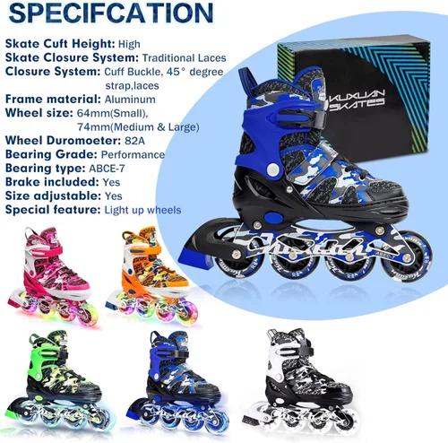 Miniatura 6 de Kuxuan Patines en línea ajustables para niños con ruedas iluminadas, divertidos patines iluminadores para niños, niñas y jóvenes Azul