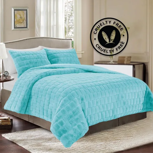 Miniatura 2 de Elegant Comfort Lujoso juego de edredón de piel sintética esponjosa de 3 piezas – Alternativa de plumón cálida para todas las estaciones – Ultra
