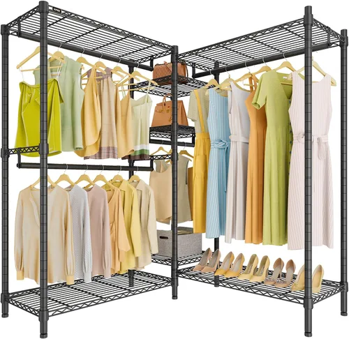 Miniatura 14 de VIPEK L6 - Perchero resistente para ropa de forma L, estante de ropa de 5 niveles con alambre, estante de ropa independiente con 7 estantes