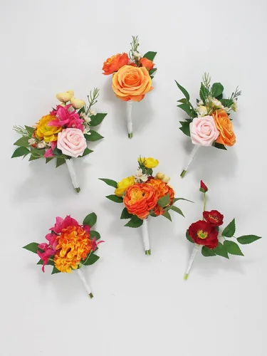 Miniatura 10 de Rinlong 6 centros de mesa de flores surtidos para bodas, mesas de otoño, centro de mesa, ramos de dama de honor de color naranja quemado, estante