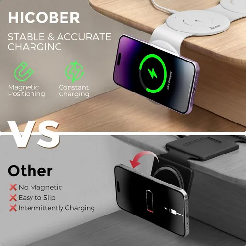 Miniatura 5 de Hicober - Estación de carga inalámbrica 3 en 1 para iPhone 15, estación de carga de viaje magnética plegable 18W para iPhone Air 17 16 15 14 13 12