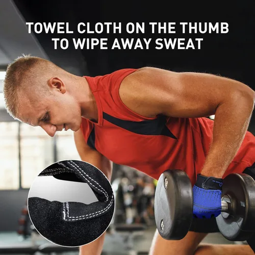 Miniatura 5 de Guantes de entrenamiento de dedo completo para levantamiento de pesas para hombres y mujeres con relleno, guantes de ejercicio de gimnasio de mano