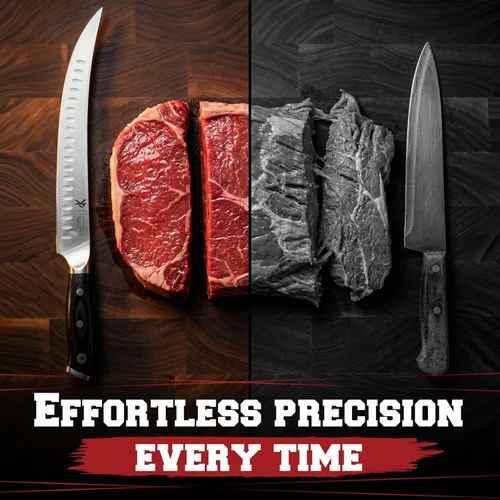 Miniatura 5 de KITCHEN PERFECTION - Cuchillo carnicero de 10" para corte y recorte de carne - Cuchillo cimitarra ultra afilado para trocear y rebanar con funda