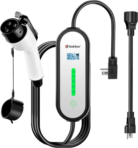 Cargador EV Nivel 1 Nivel 2 16 Amp 110-240 V, Cable de 17 pies, Cargador Eléctrico Portátil para Vehículos con NEMA5-15P y Enchufe 6-20 Compatible