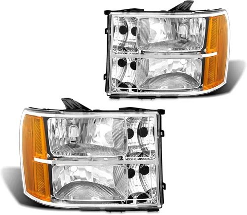 Miniatura 12 de Par de montaje de faros delanteros para GMC Sierra 1999-2006 1500 2500 3500 2000-2006 Yukon lente transparente cromado carcasa ámbar reflector