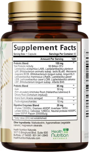 Miniatura 9 de Probióticos 50 mil millones de UFC por porción – 10 cepas + prebióticos – Salud digestiva, intestinal e inmunitario – Apoyo ocasional
