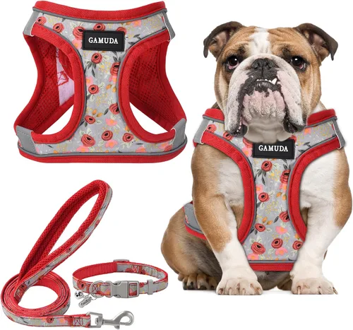 Miniatura 22 de GAMUDA Juego de Arnés, Collar y Correa para Perro Pequeño, Paso a Paso Sin Estrangulamiento Sin Tirones de Malla Suave Chaleco Ajustable para Perro