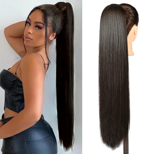 Miniatura 21 de SEIKEA Extensiones de cola de caballo con cordón, larga y recta, cola de caballo falsa, natural, suave, extensiones de cabello sintético resistente