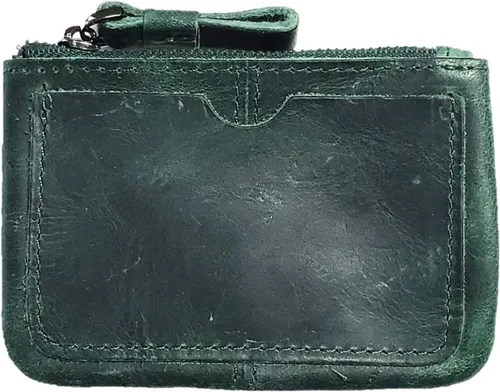 Miniatura 11 de Monedero de cuero genuino para mujeres y hombres, estilo vintage, cuero de grano de vacuno, delgado, minitarjetero con cremallera de metal con asa