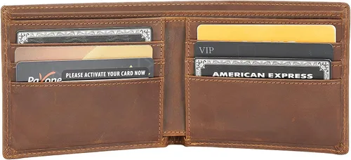 Polare Original Billetera delgada de cuero genuino italiano con bloqueo RFID para hombre, hecha a mano, Marrón, S, Cartera RFID