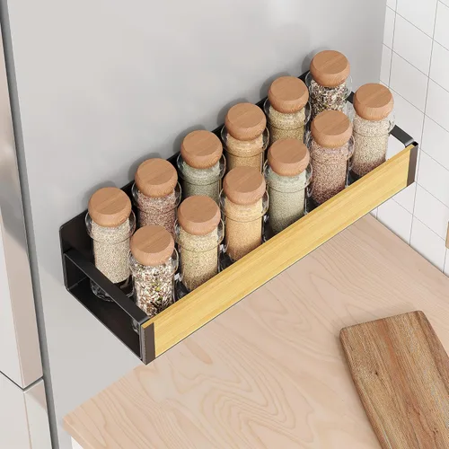 Miniatura 5 de Vetacsion Paquete de 4 estantes magnéticos para especias para nevera, de metal (bambú)
