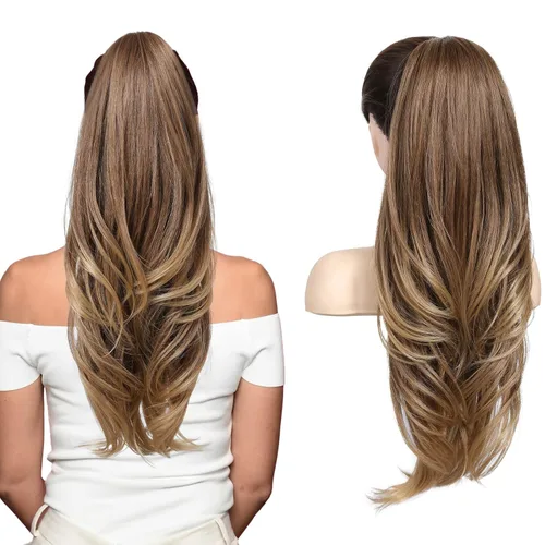 Miniatura 27 de SEIKEA Extensión de cola de caballo versátil con cordón, 26" de largo, cabello ondulado multicapa, clip para cola de caballo, extensiones de pelo