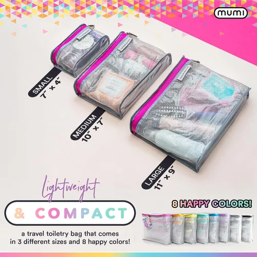 Miniatura 8 de MUMI Juego de 3 neceseres de viaje – Bolsas de aseo resistentes al agua para mujeres y hombres – Bolsas transparentes para artículos de tocador