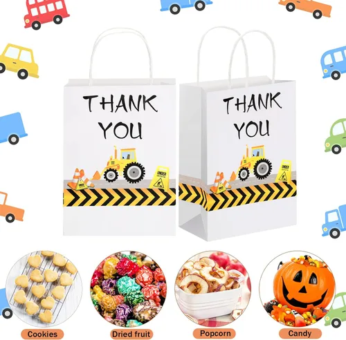 Miniatura 5 de Outus 12 bolsas de regalos de fiesta de construcción con temática de camión para decoraciones de fiestas temáticas de cumpleaños, 8.3 x 6.3 x 3.1