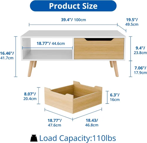Miniatura 2 de Cozy Castle Mesa de centro moderna, mesa de cóctel de madera con almacenamiento, mesa de pasillo minimalista, mesa de centro moderna de mediados