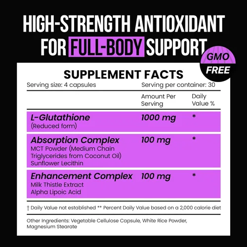 Miniatura 2 de VitaRaw 1000 mg de glutatión para apoyo inmunológico - Complejo de absorción de 100 mg - Suplemento de glutatión liposomal reducido con ácido alfa