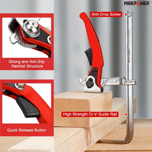 Miniatura 5 de MAXPOWER Abrazadera de mesa de trinquete, abrazadera de liberación rápida para MFT y sistema de riel guía, abrazadera de barra con capacidad de 7