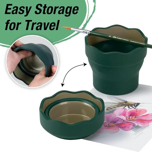 Miniatura 3 de Faber-Castell Clic & Go Artist Taza de Agua, Verde Oscuro - Herramienta Limpiadora de Pinceles Plegable Amigable para Viajes con Soporte