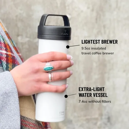 Miniatura 4 de ESPRO P0 Prensa francesa de café ultraligera para viajes, de acero inoxidable con aislamiento al vacío, 16 onzas, blanco tiza Tiza mate blanco