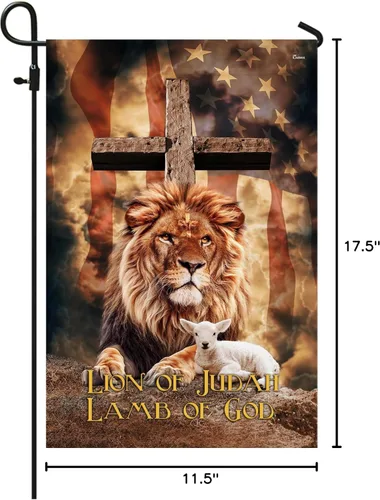 Miniatura 8 de Bandera estadounidense con cruz "Judah Lamb Of God" v1, de 11.5 x 17.5 pulgadas para jardín, banderas de Estados Unidos de poliéster prémium