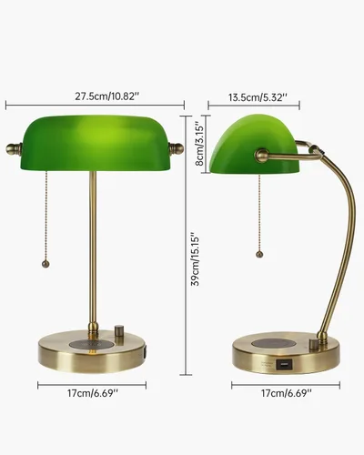 Miniatura 4 de Lámpara de Escritorio de Banquero de Cristal Verde con Cargador Inalámbrico, Puerto de Carga USB para Oficina en Casa, Lámpara de Mesa Regulable sin
