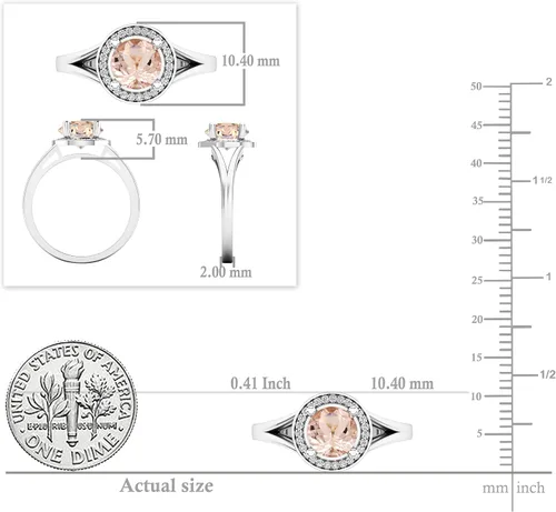 Miniatura 50 de Dazzlingrock Collection Anillo de compromiso redondo de 0.276 in con halo de diamante blanco y vástago dividido para ella en oro macizo de 14