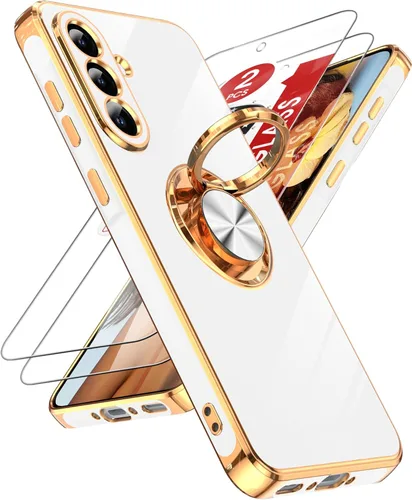 Miniatura 99 de LeYi Funda para Samsung Galaxy S22 Ultra con soporte de anillo giratorio de 360°, soporte magnético, chapado en oro rosa, borde protector para Negro