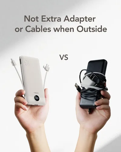 Miniatura 7 de VEGER Cargador Portátil con Enchufe de CA Integrado y Cables, Todo en Uno 10000mAh Batería Externa Ultra Delgada Esenciales de Viaje, Paquete
