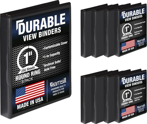 Miniatura 25 de Samsill Carpeta duradera de 0.5 pulgadas, fabricada en los Estados Unidos, carpeta transparente personalizable con anillos redondos, color negro