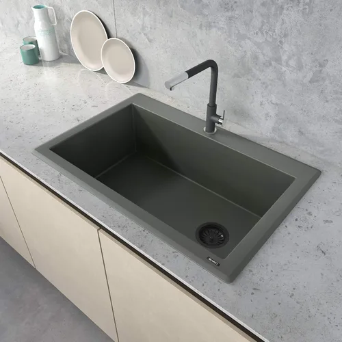 Miniatura 2 de Ruvati RVG1033RN - Fregadero de cocina de cuarzo compuesto de granito de 33 x 22 pulgadas, montaje superior, color verde enebro Verde (Juniper Green)