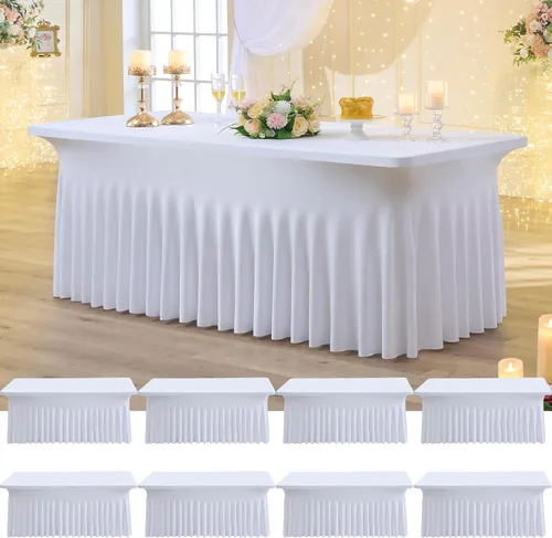 Miniatura 71 de Paquete de 2 manteles de spandex para mesas rectangulares de 8 pies, mantel elástico rosa de 8 pies, manteles ajustados, falda de mesa para fiestas