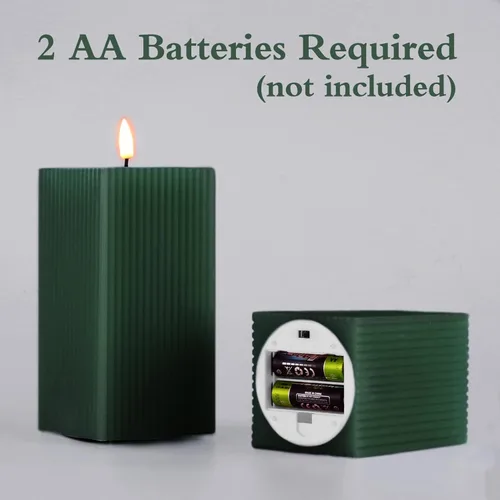Miniatura 3 de Velas sin Llama Acanaladas Verde Oscuro con Control Remoto, Velas LED Cuadradas a Batería Juego de 2 Φ 3" H 4" 6
