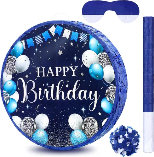 Miniatura 11 de Sinmoe Piñata de cumpleaños con palo, vendados y confeti, piñata grande para adultos, hombres y mujeres, suministros de fiesta de cumpleaños