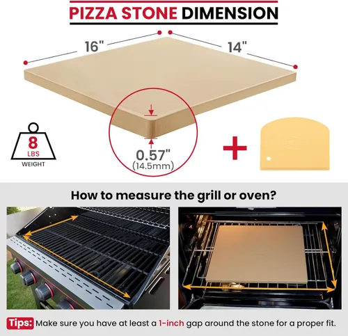 Miniatura 2 de Unicook Piedra grande para pizza para horno y parrilla, piedra de hornear resistente para pan, bandeja de pizza de cordierita resistente a