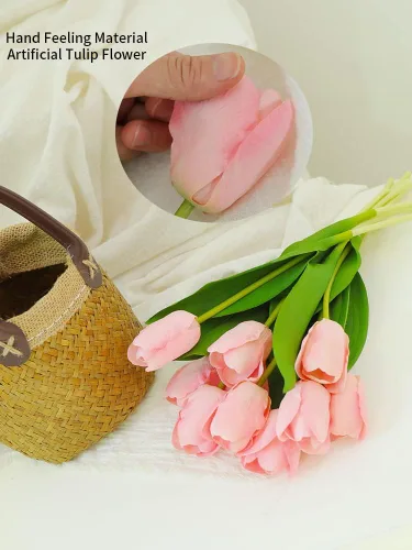 10 piezas de tulipanes realistas de flores artificiales para cumpleaños, día de la madre, aniversario, pastel, adorno de flores falsas, decoración