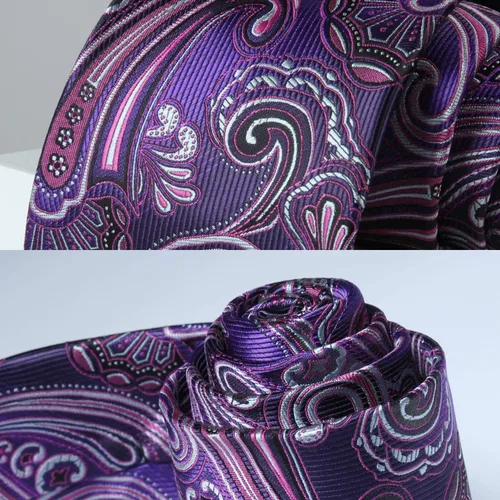 Miniatura 66 de HISDERN Corbatas para hombre, corbata de cachemira y bolsillo cuadrado tejido clásico floral para hombre, corbata de fiesta de boda