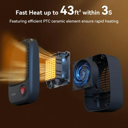 Miniatura 3 de shinic Calentador de espacio pequeño, calentador eléctrico portátil de cerámica PTC de 500 W con calentamiento rápido, protección contra Paquete